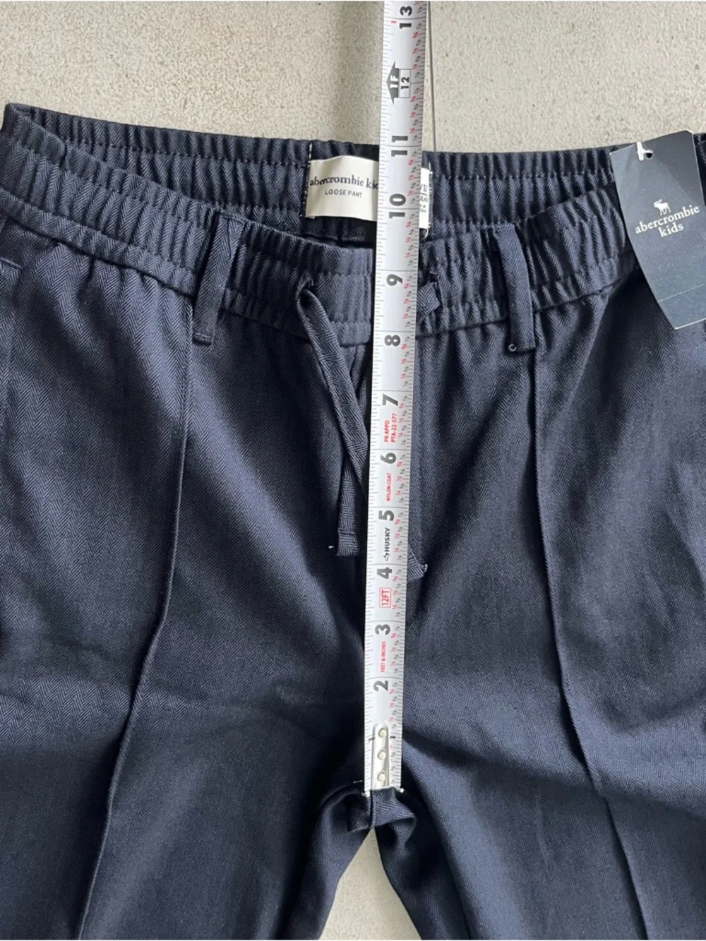 NWT Abercrombie Kids Loose Pant Navy Boys Size 11/12 Herringbone Texture Chino
